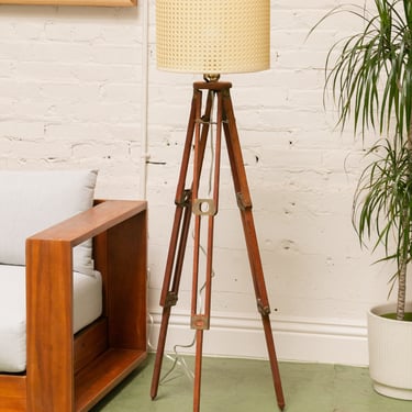 Vintage Rattan Tripod Floor Lamp