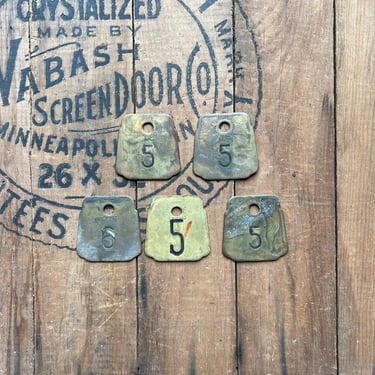 Vintage Set of 5 Brass Numbered Cow Tags 
