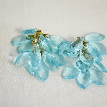 1960s West German Aqua Faceted Plastic Bead Dangles Shoe Clips 