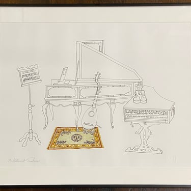 Item #DMC120 Original Musical Still Life Pen & Ink with Watercolor by Millicent Tomkins c.1998
