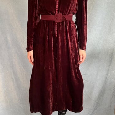 Vintage 1940s Red Silk Velvet Long Sleeve Button Front Dress Small Medium by TimeBa
