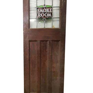 Mission Style Smoking Room Stained Glass Oak Swinging Door, Circa 1910 