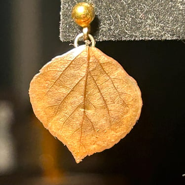 Bronze Dipped Aspen Leaf Earrings Bronzed Leaves Vintage Retro Natural Jewelry 