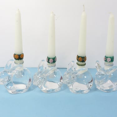 Vintage Glass Bunny Rabbit Candle Holders - Set of 4 Glass Rabbit Candle Holders 