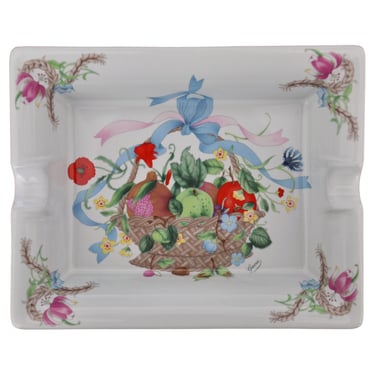 Gucci Cestri e Nastri Porcelain Ashtray, White with Basket of Fruit and Flowers 