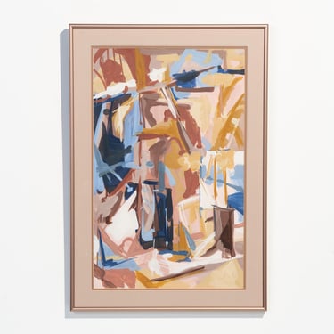 Vintage Abstract Expressionism Original Painting by Allie Kitchens McDanald // Pastel Pink, Yellow, and Blue Colors 