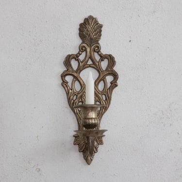 Cast Iron Silver-Plate Candle Wall Sconce, Candlestick Holder Sconce for Taper 