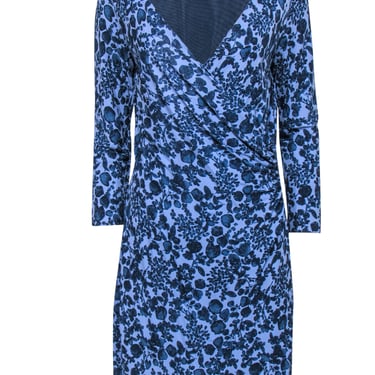 Tory Burch – Blue Floral Print Faux Wraparound Dress Sz S