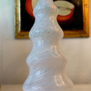 Kosta Boda White Art Glass Christmas Tree Figurine | White Glass Tree Sculpute | Handblown Art Glass Decor | Artist Signed Art Glass 