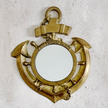 Brass Anchor Ships Wheel Porthole Wall Mirror, Vintage Nautical Decorative Mirror, Pour L'Amore de Moi (For the Love of Myself) 