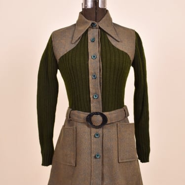 Green Ribbed Wool Mini Dress By , XS
