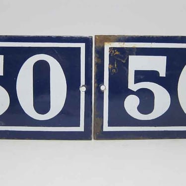 Blue &#038; White Enamel Number 50 Sign