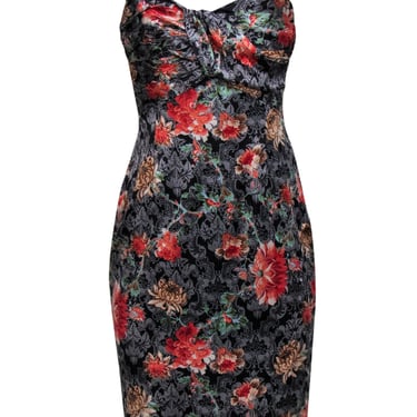 David Meister - Black & Multicolor Floral & Paisley Print Slip Dress Sz 6