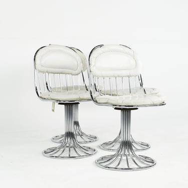 Warren Platner Style Bassett Mid Century Chrome Tulip Pedestal Dining Chairs - Set of 4 - mcm 