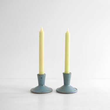 Vintage Handmade Ceramic Candle Holders in Blue, Studio Pottery Candlesticks by Dan Weaver of Maine Kiln Works 