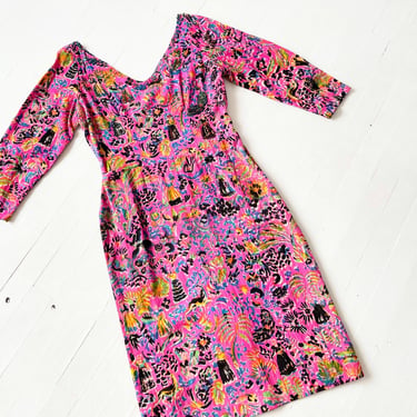 1950s Handmade Pink Wool Beaded Dress 