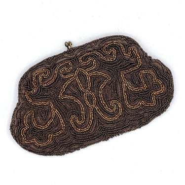 Vintage 1950s Brown and Gold Beaded Evening Bag by Charbet, 50s Formal Clutch Purse, Made by Hand in Belgium, VFG 