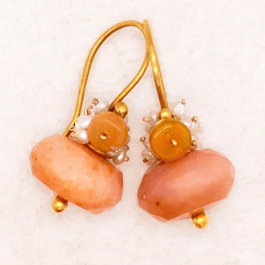 River Song | Pink Opal with Pearl Fringe Earrings