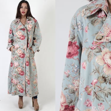 Ralph Lauren Denim Floral Duster Jacket, Vintage 90s Romantic Western Overcoat, Liberty Print Heavyweight Country Button Up Coat 