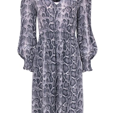 Rebecca Taylor - Light Grey & Navy Snakeskin Print Silk Dress Sz 8