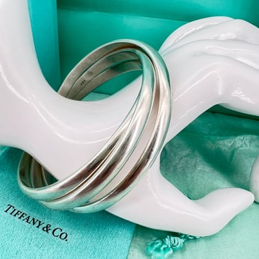 Tiffany & Co. Triple Sterling Bangle Rolling Interlocking 
