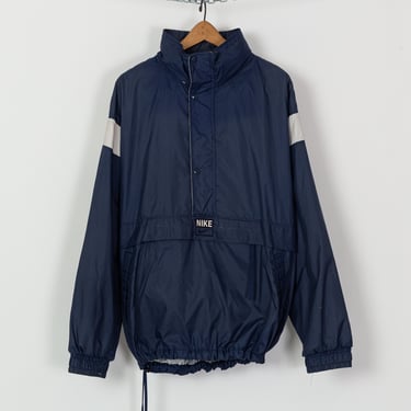 Nike Blue Pullover Windbreaker - Men's XL | Vintage Color Block Streetwear Oversize Unisex Hooded Track Jacket 