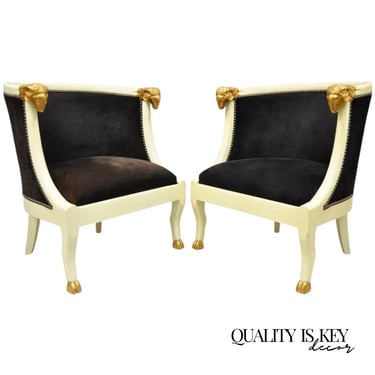 Pair of Ram's Head Regency Neoclassical Style Barrel Back Chairs with Hoof Feet