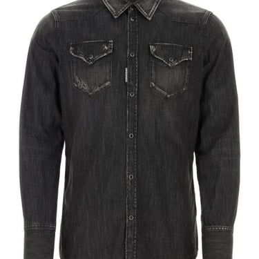 Dsquared Men Black Denim Western Shirt