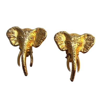 DOMINIQUE AURIENTIS-1980s Gold Tone Metal Elephant Earrings