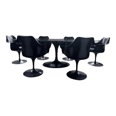 Saarinen for Knoll Black Marble Oval Dining Table and 6 Chairs