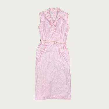 (S) Pink Pinstripe Collared Vintage Midi Dress