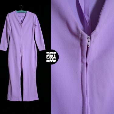 Cool Vintage 60s 70s Pastel Purple Polyester Jumpsuit 