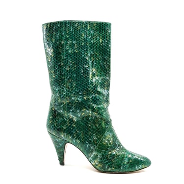 Emerald Snakeskin Heeled Boots