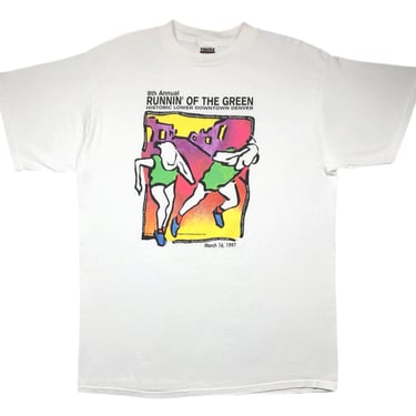 Vintage 1997 9th Annual “Runnin’ Of The Green” Denver Art Institute Pop Art Style Marathon/Running Graphic T-Shirt Size XL 