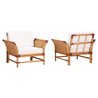 Pair of Italian Vintage Rattan Lounge Chairs, circa 1970