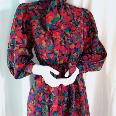 GUY LAROCHE Dress, 70s Boho Chic Festival Dress, Jabot Collar Shirtdress, Summer Wool Challis Dress, 70s Saint Laurent Vibe, 80s Demure Chic 