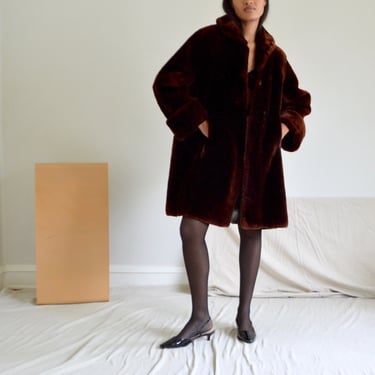 copper brown mouton fur peter pan collar coat with large cuffs 