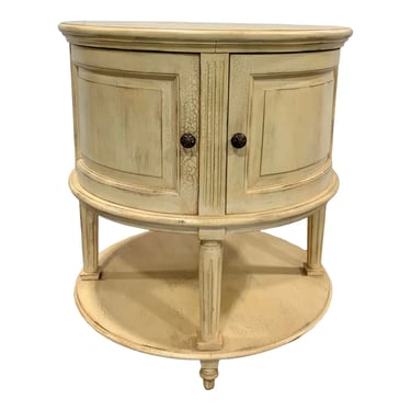 Century Furniture Antique Cream Finished Wood Drum End Table
