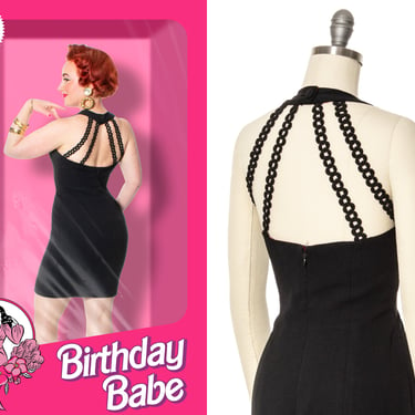 Vintage 1980s Dress | 80s NICOLE MILLER Strappy Open Back Little Black Dress Mini Party Cocktail LBD (small) 