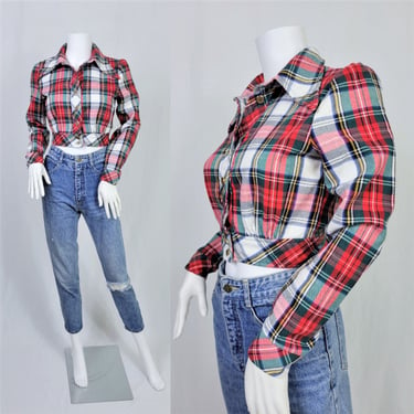 1970's Cotton Flannel Cropped Plaid Jacket I Dagger Collar I Bay City Rollers I Sz Sm 