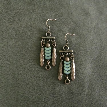 Chandelier earrings, teal and copper southwestern earrings 
