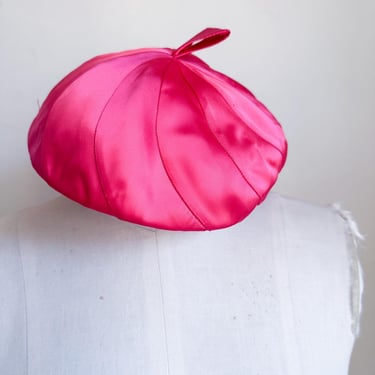 Vintage 1960s Hot Pink Satin Beret Hat 