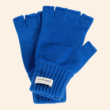 Wool fingerless gloves, royal azure