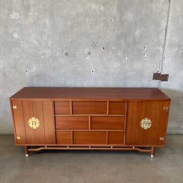 Mid Century Modern Walnut Dresser with Brass Accents
