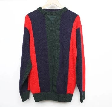 vintage grunge kurt cobain 90s y2k sweater oversize STREETWEAR style slouchy men's blue & red BIG stripe sweater  -- size large 