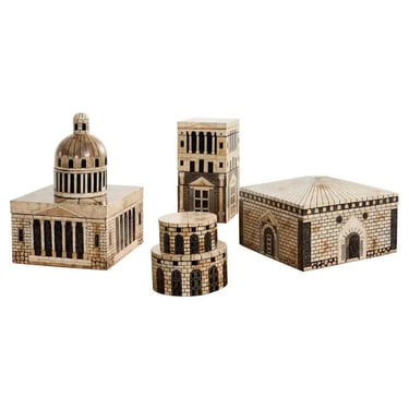 Set of Seven Neoclassical Architettura Lacquer Eggshell Boxes