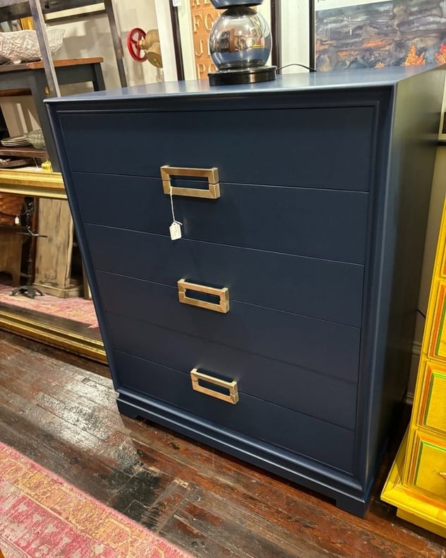 Navy chest of drawers with rectangular pulls 36 x 20 x 43” 