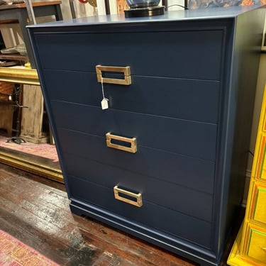 Navy chest of drawers with rectangular pulls 36 x 20 x 43” 