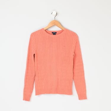 Vintage 90s Izod Orange Cable Knit Sweater - nineties, midweight, 100% cotton - Women's XS 