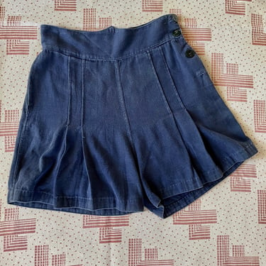 Vintage 1940s High Waist Sailor Side Button Tap Shorts Large 